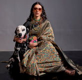 Handwoven Contrasting exclusive designer saree with contrasting pallu chaap kaam border saree